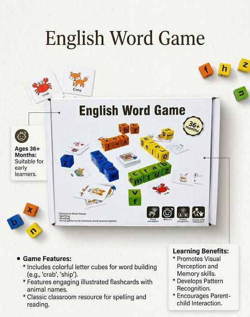 Wooden Spelling Blocks Game - 2 to 4 Players